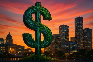 A large dollar sign covered in greenery, set