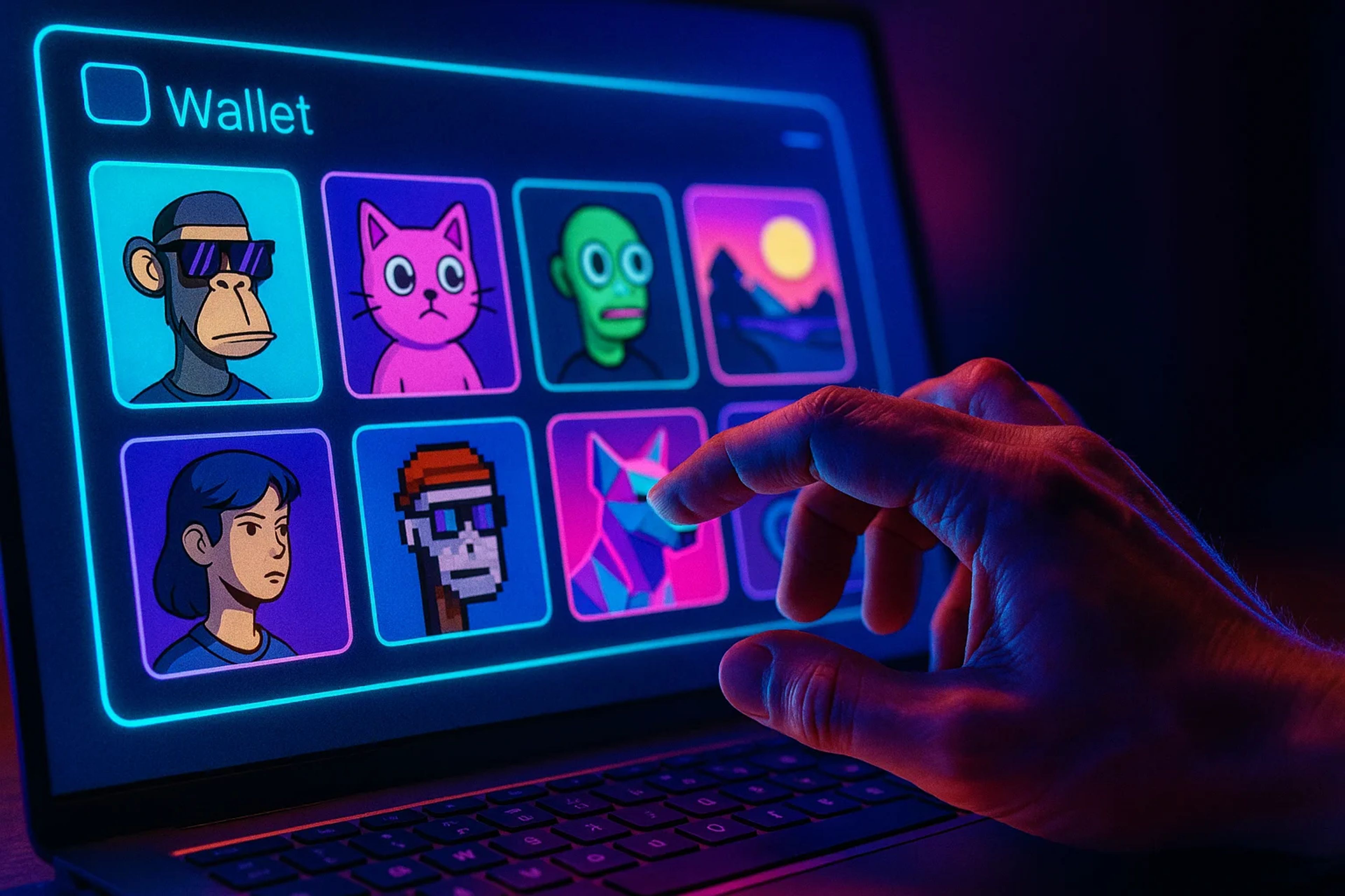 A hand interacting with a digital wallet