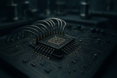 Close-up of a microchip with metallic connections