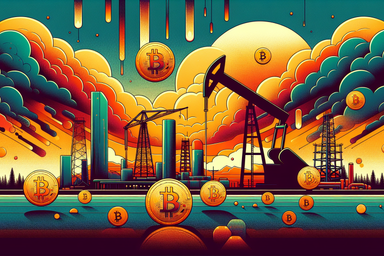 Colorful digital landscape with oil rigs and