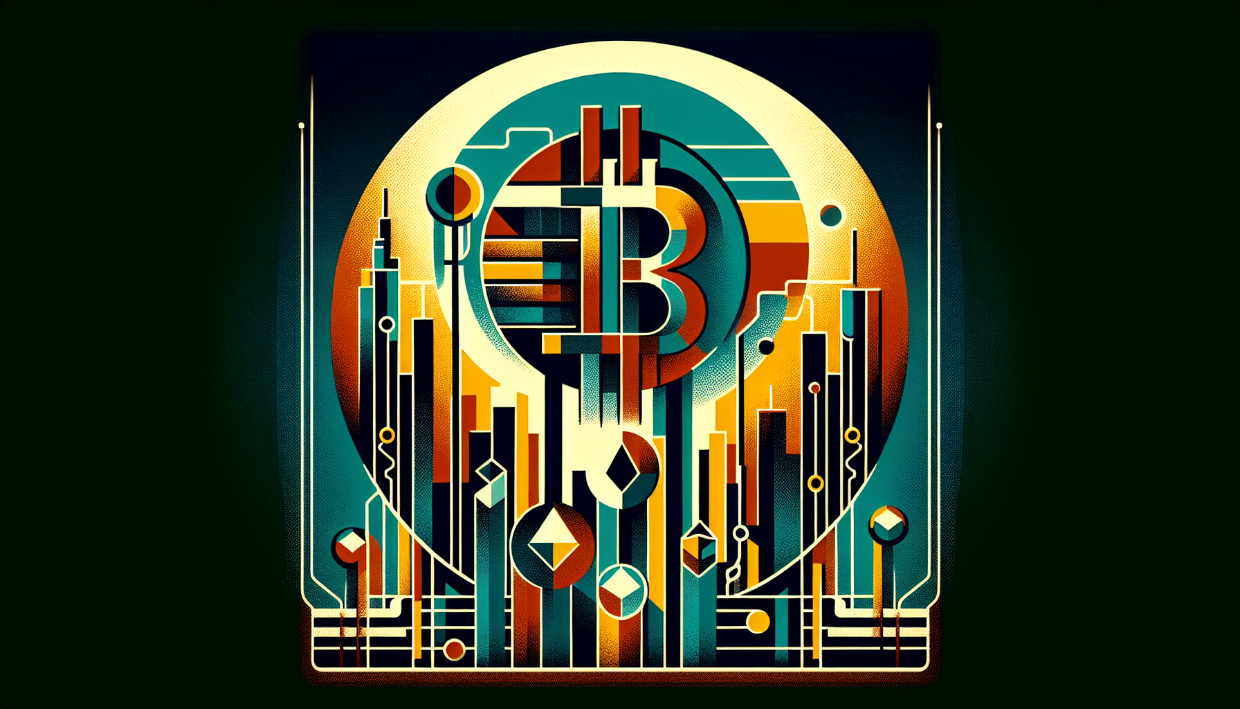Abstract geometric design featuring a Bitcoin