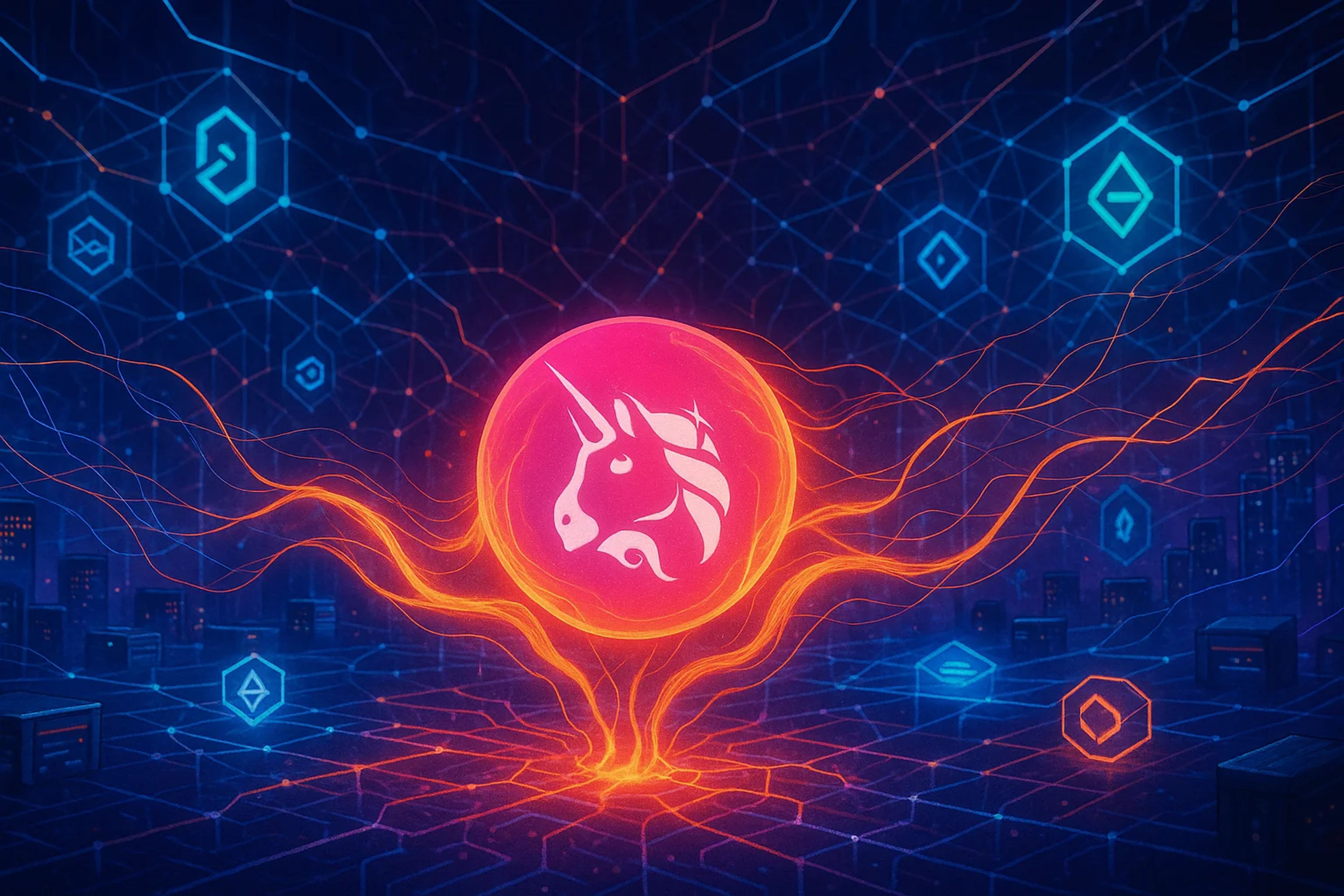 A glowing pink orb with a unicorn symbol