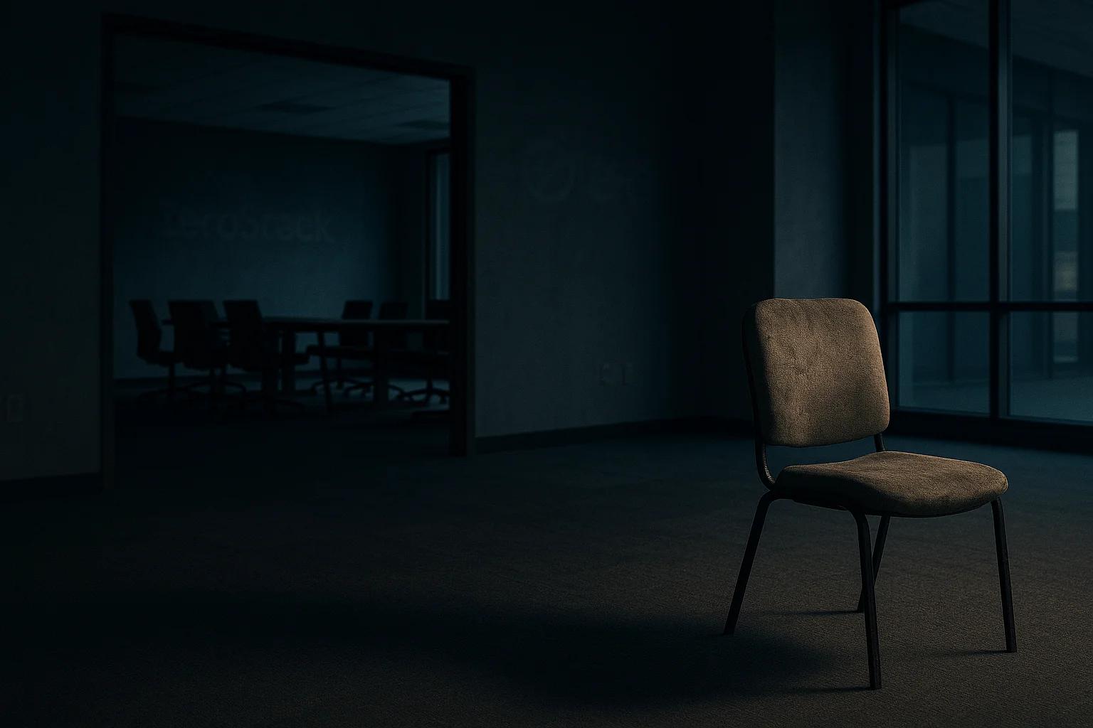 A single chair in a dimly lit room