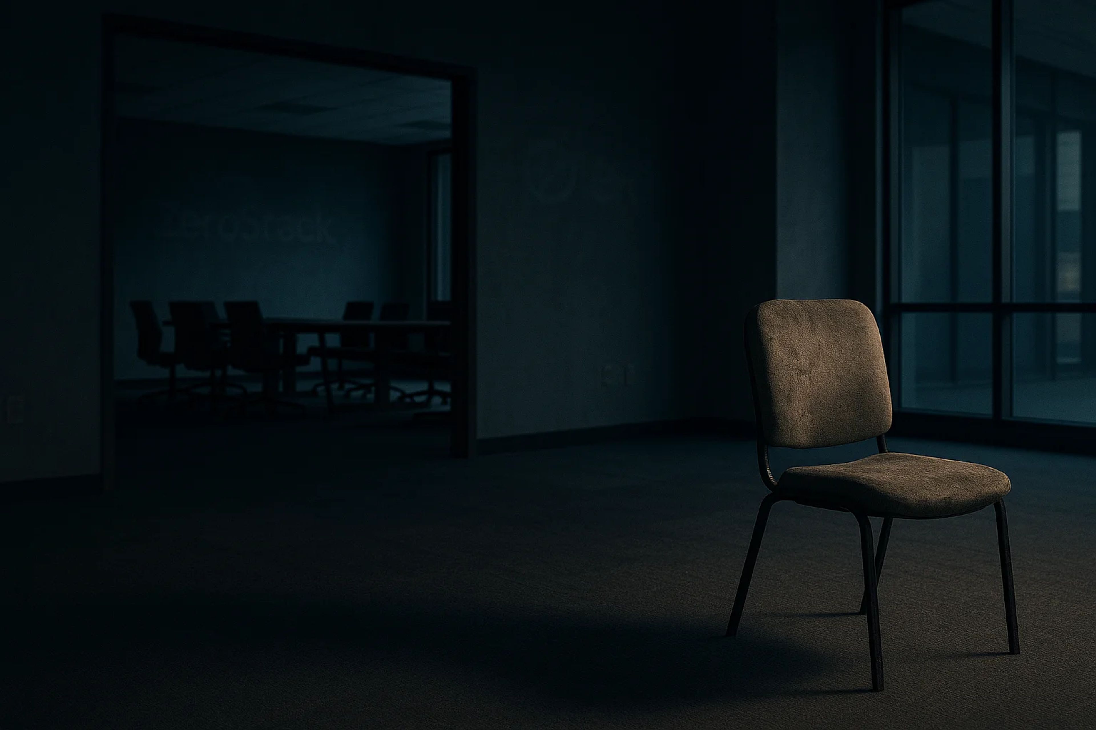 A single chair in a dimly lit room