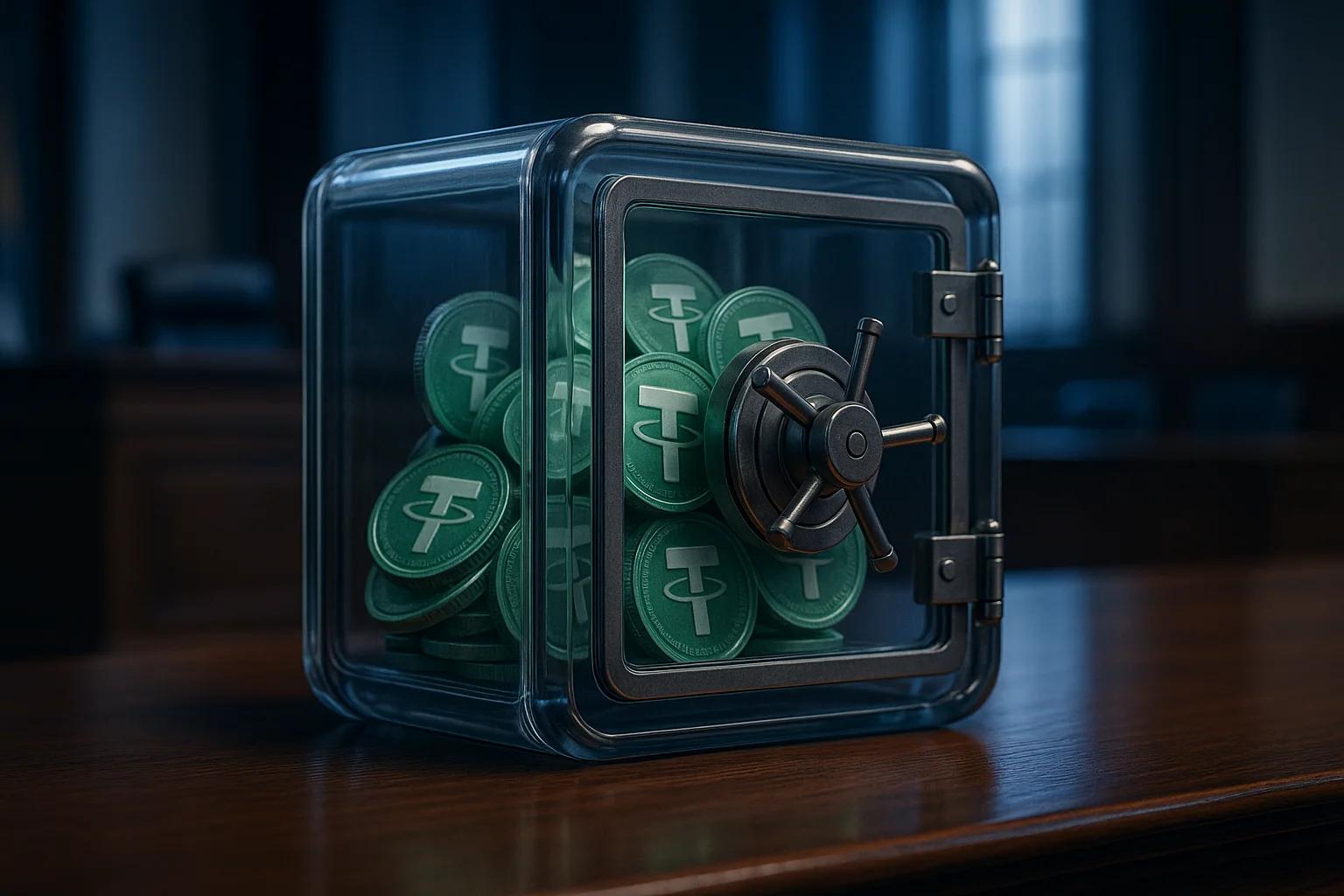 Transparent safe containing green tokens on a