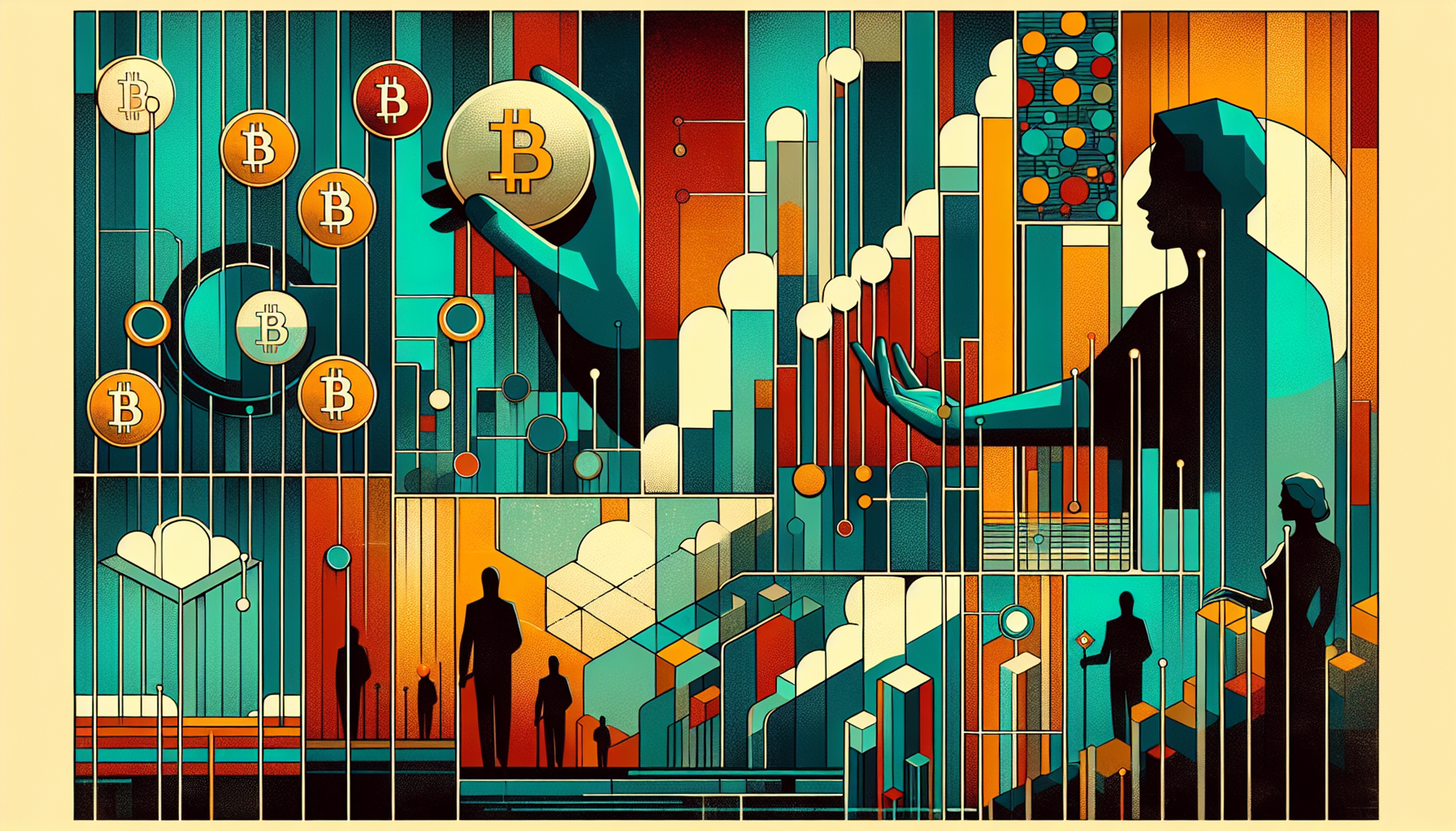 Abstract geometric design with Bitcoin symbols
