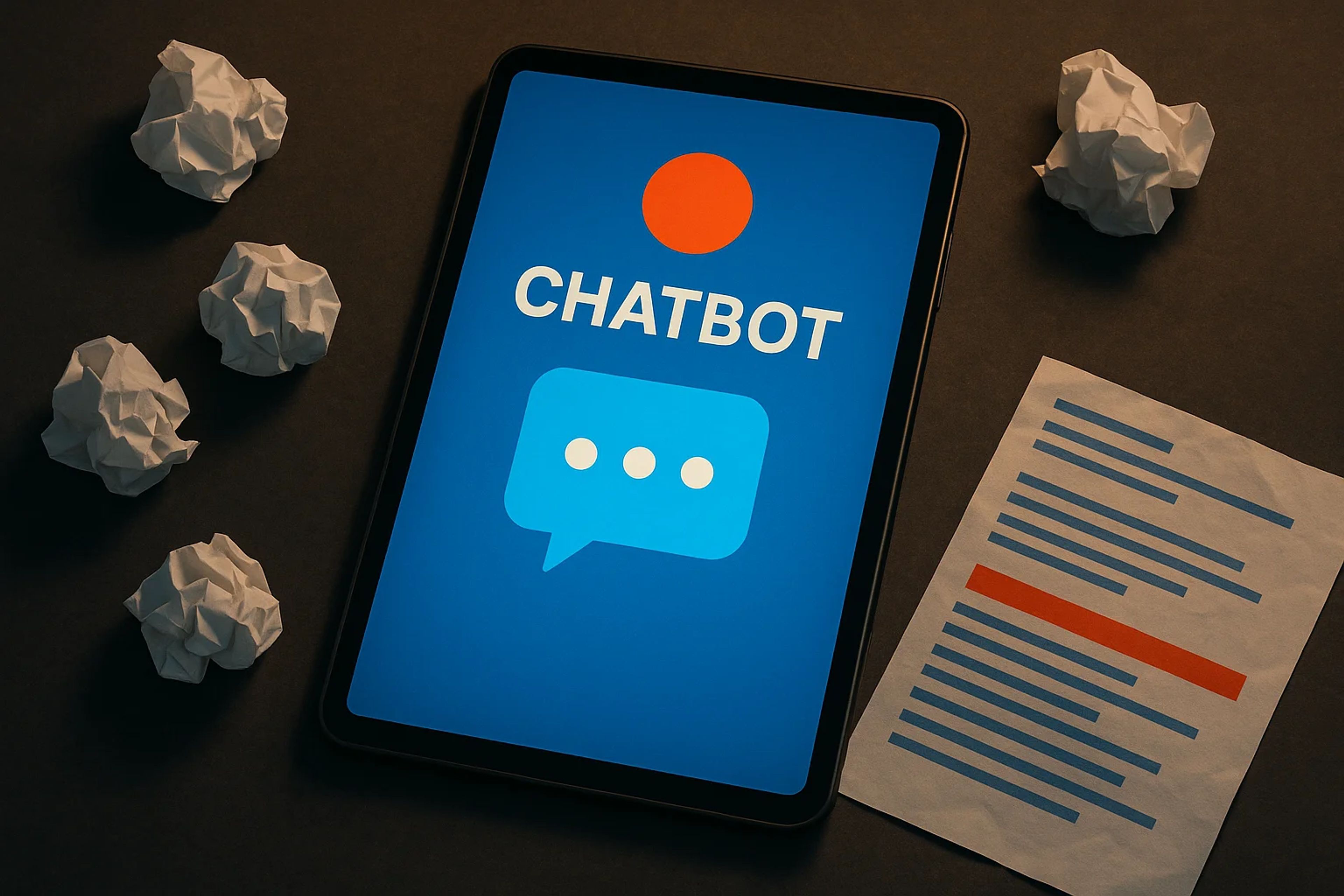 Tablet displaying a blue screen with a chatbot