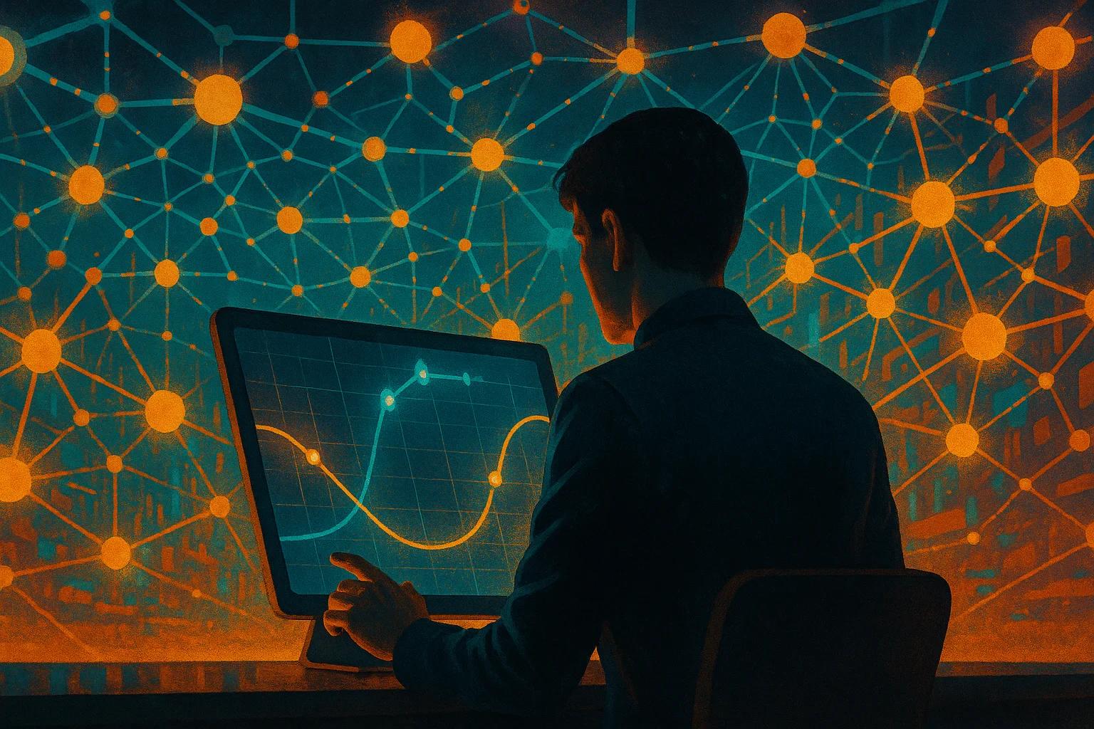 Person analyzing data on a large screen