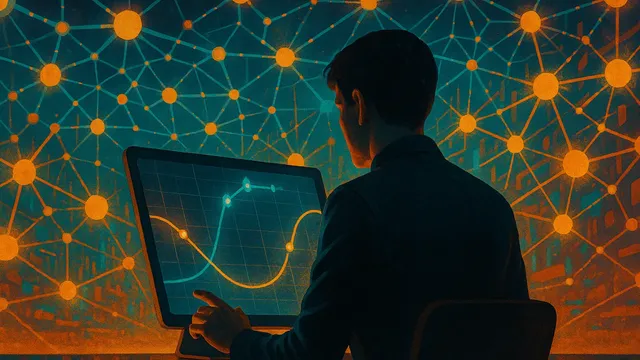 Person analyzing data on a large screen
