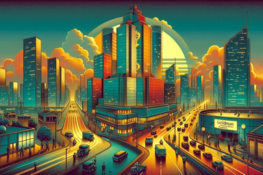 Vibrant cityscape at sunset with skyscrapers
