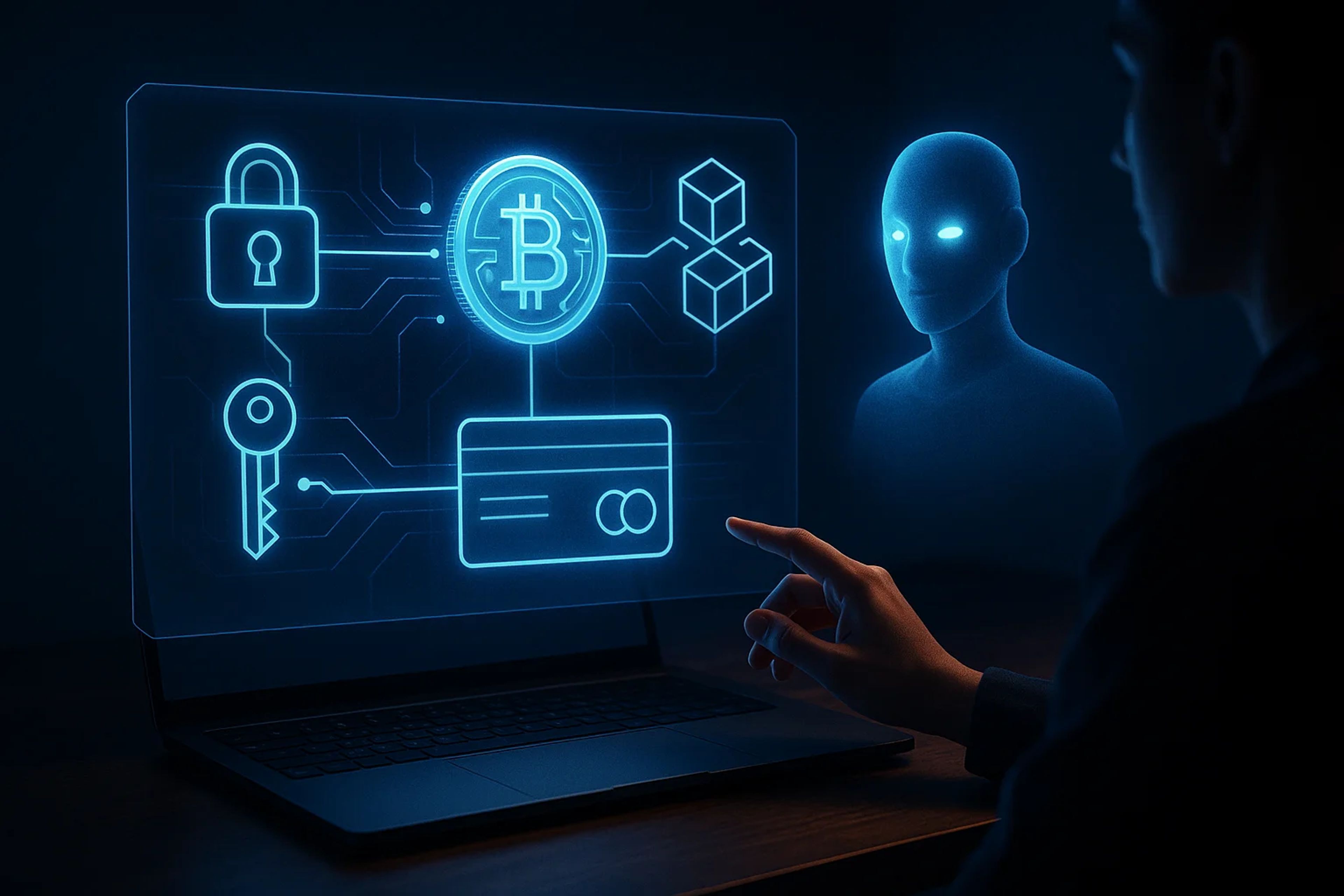 A person interacting with a holographic display