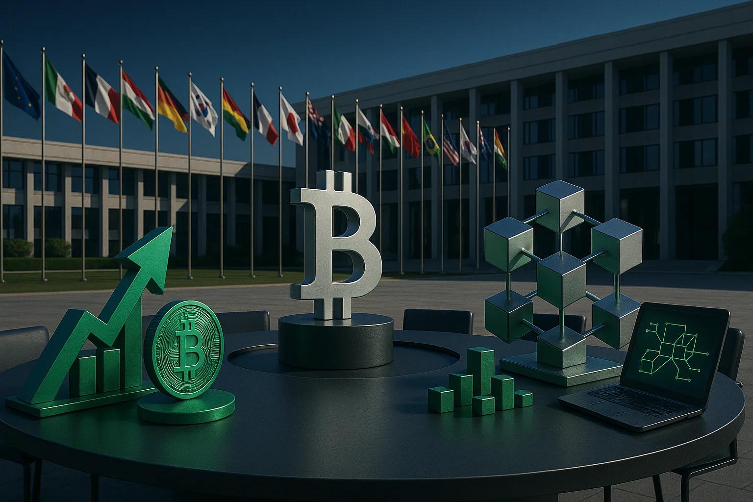 Green cryptocurrency symbols and graphs on a table