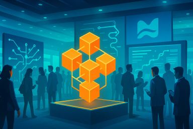 Abstract glowing orange cube structure in a tech