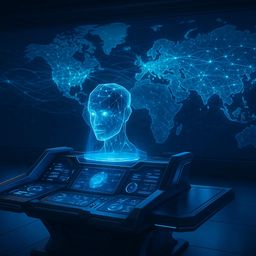 A holographic head displayed above a control