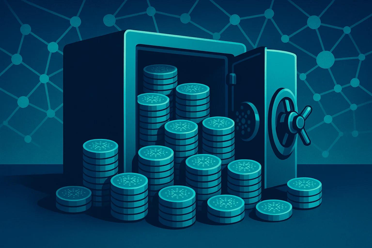 A safe overflowing with stacked coins