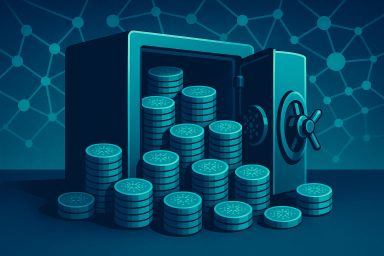 A safe overflowing with stacked coins