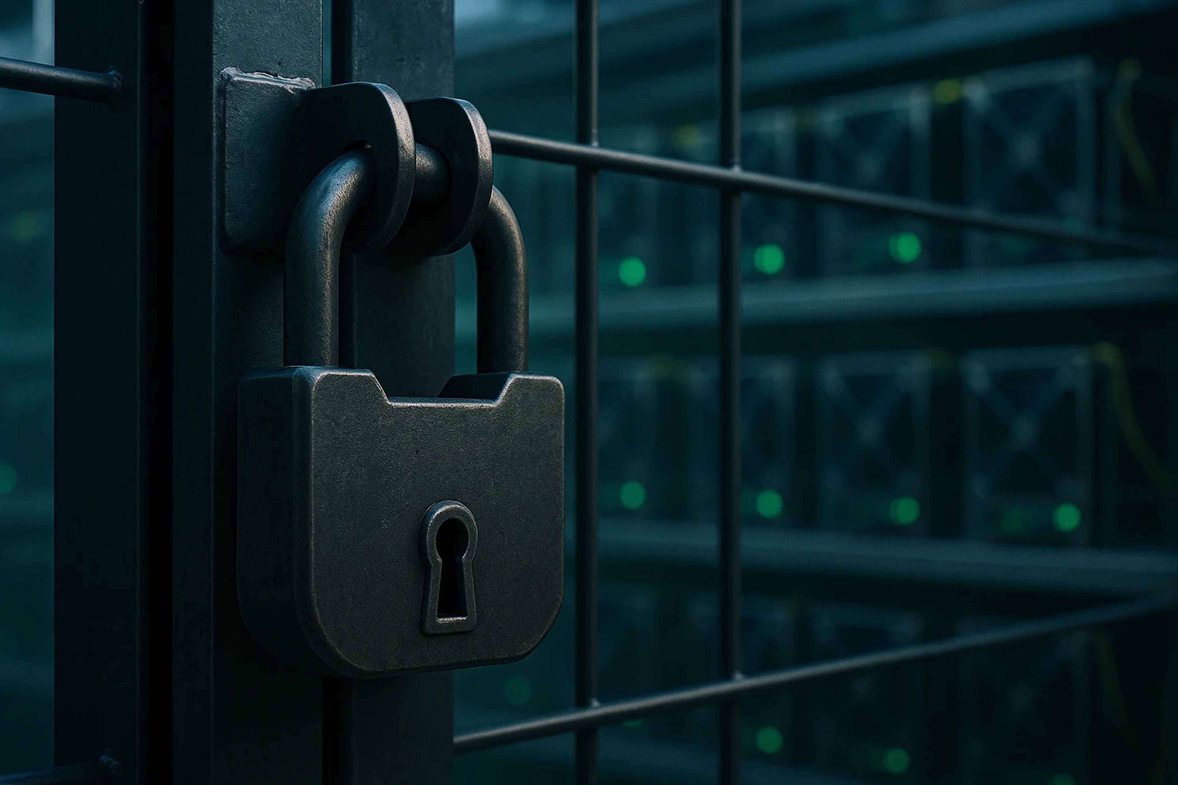Close-up of a padlock on a metal gate