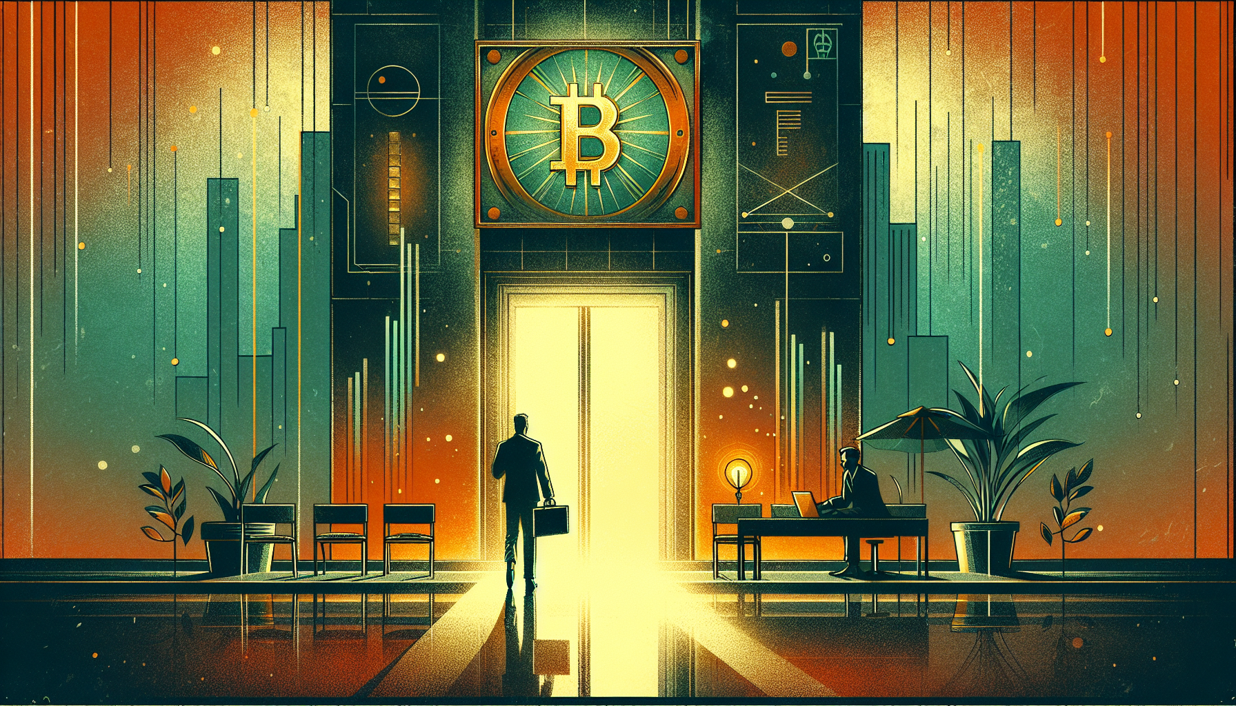 Silhouette of a person entering a brightly lit