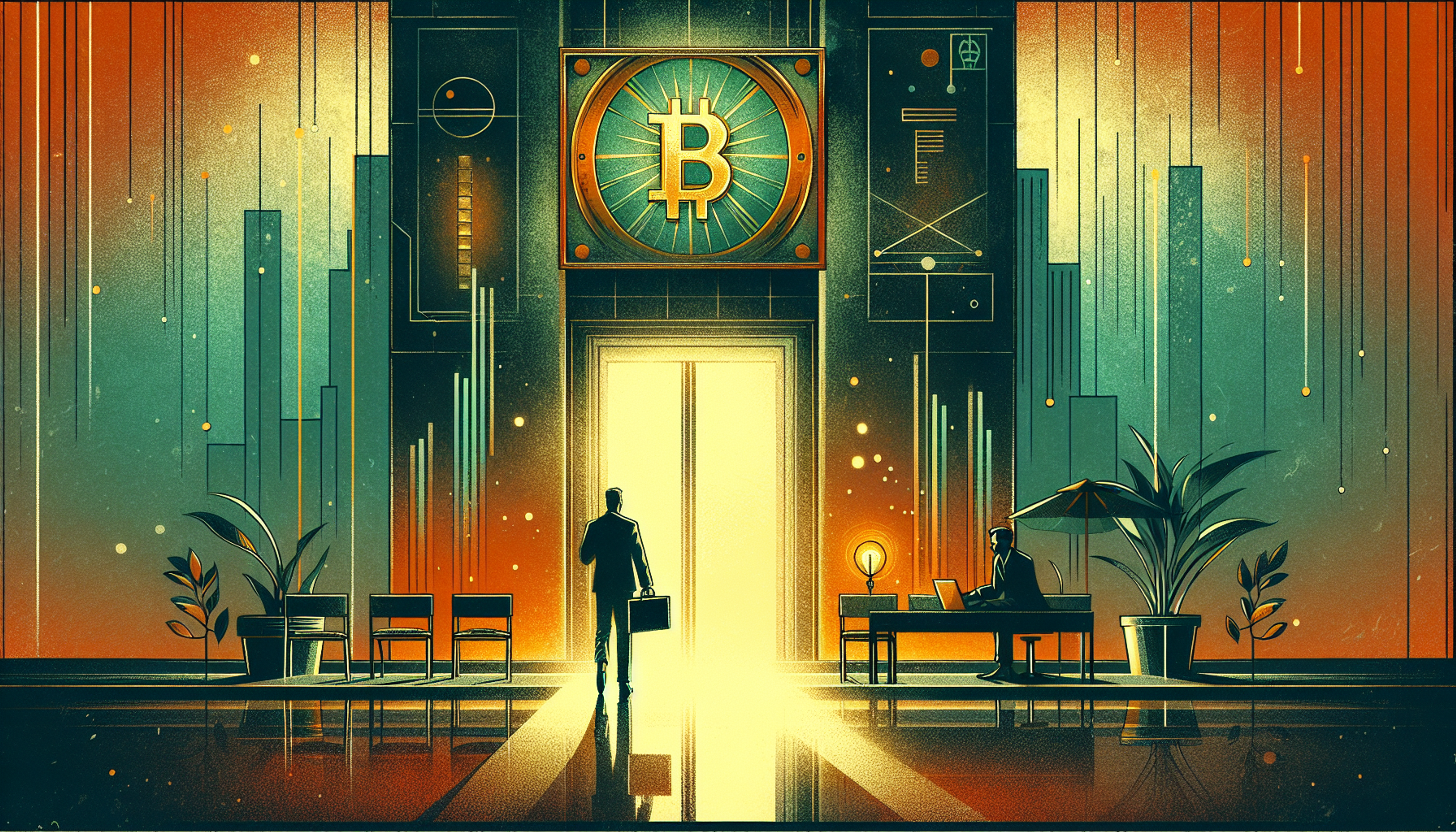 Silhouette of a person entering a brightly lit