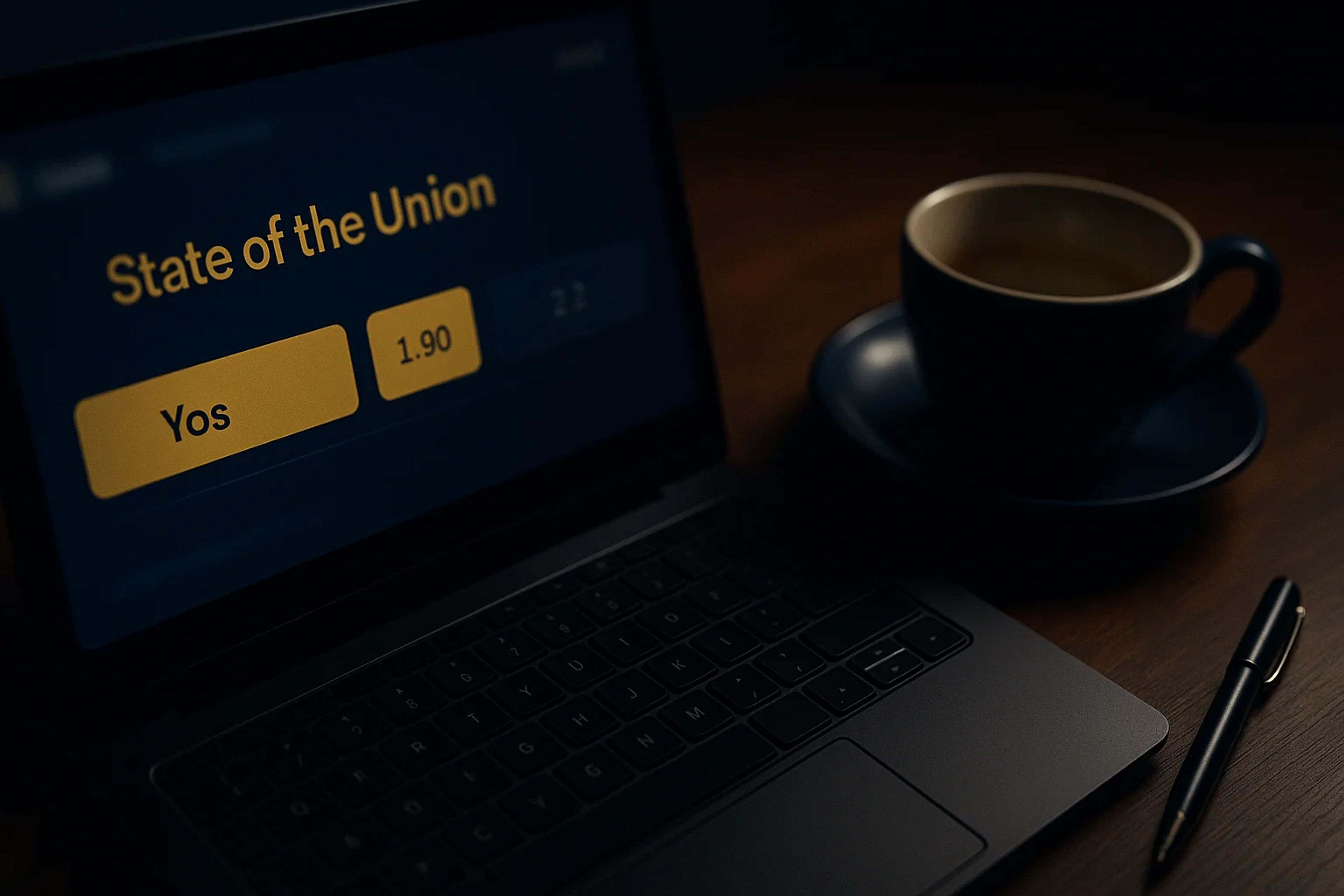 Laptop keyboard with a coffee cup beside it