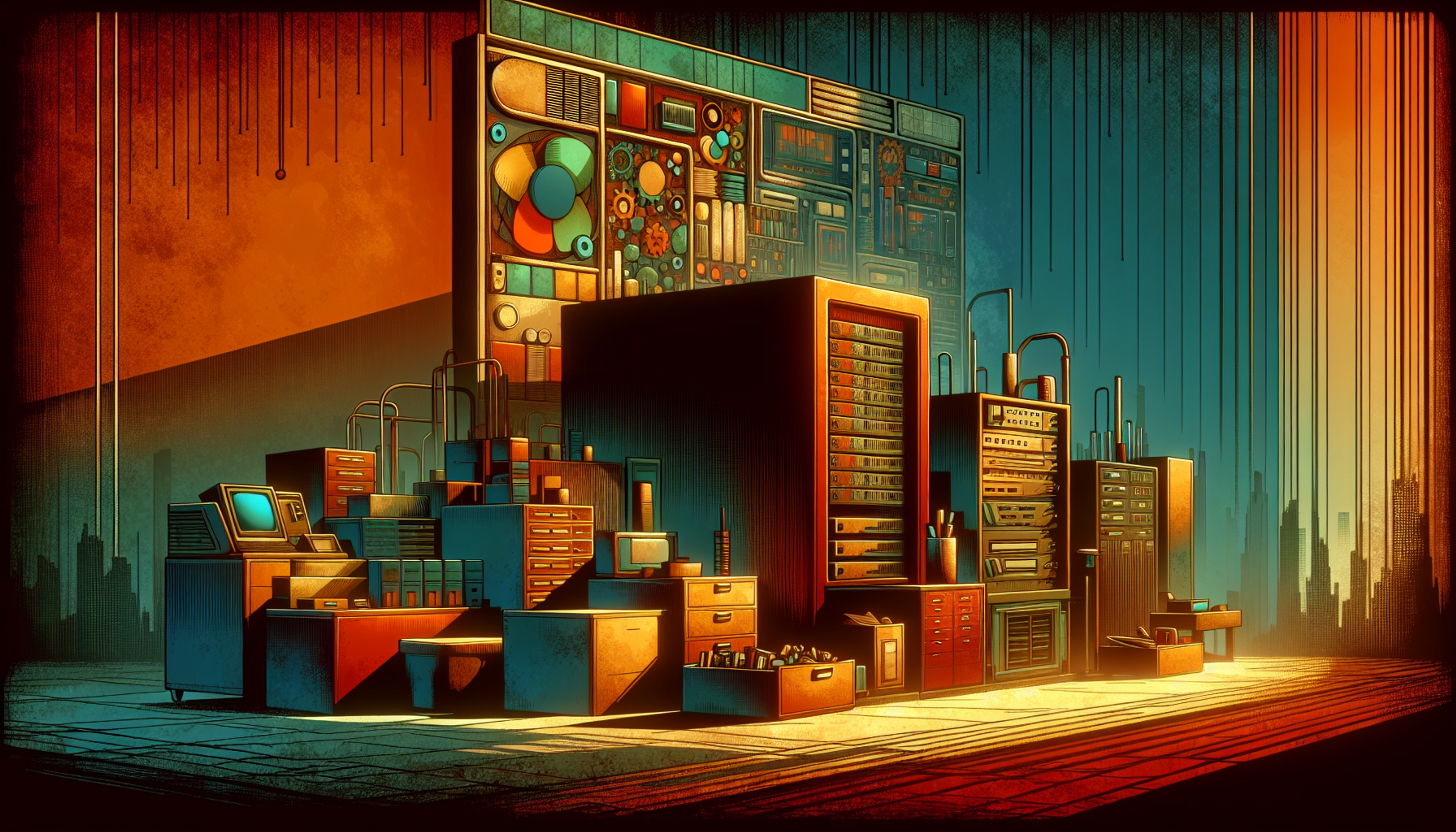 Colorful retro-style laboratory with equipment