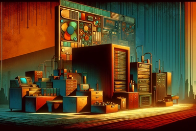 Colorful retro-style laboratory with equipment