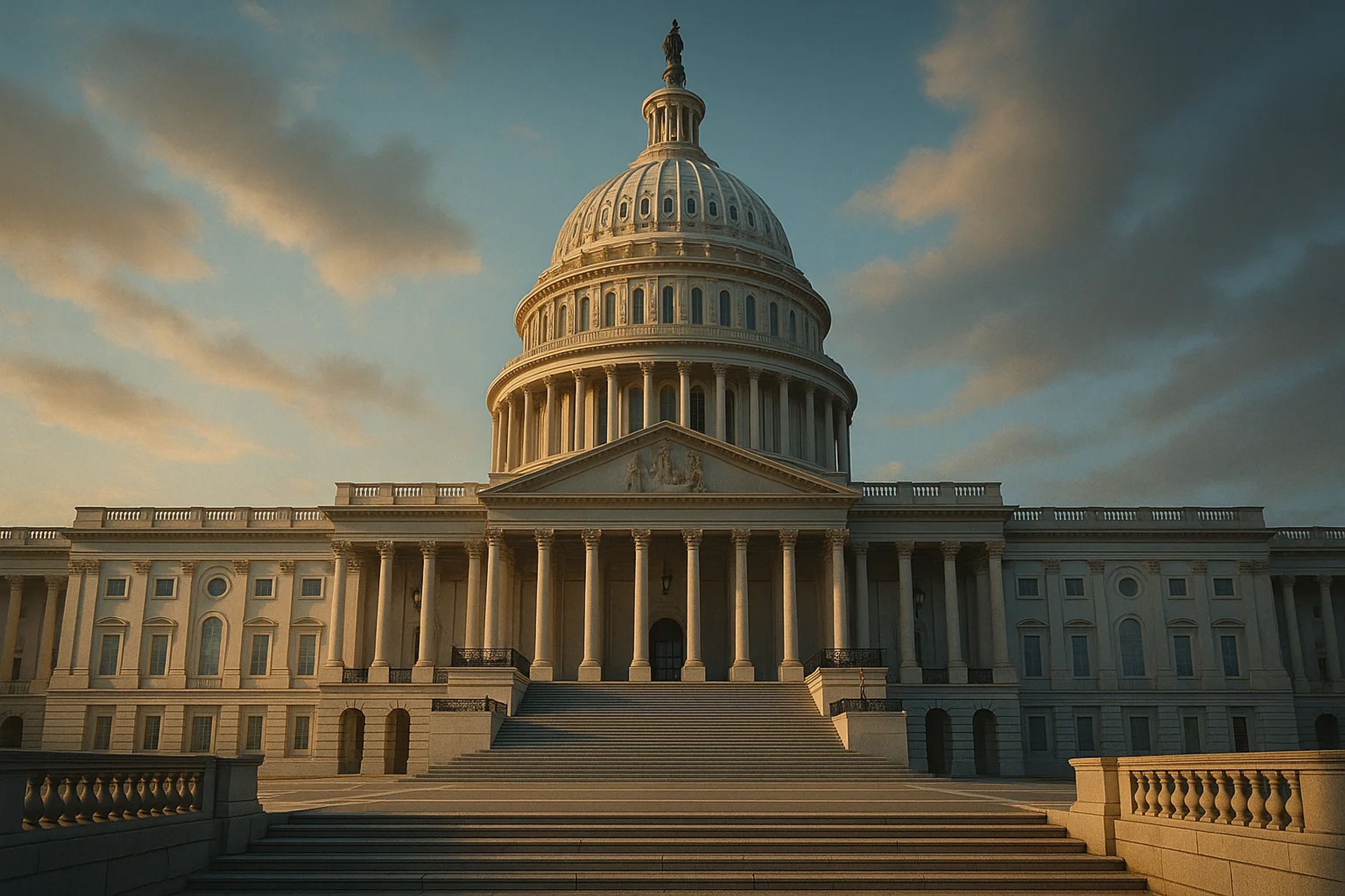 U.S. Capitol building at sunset with clouds