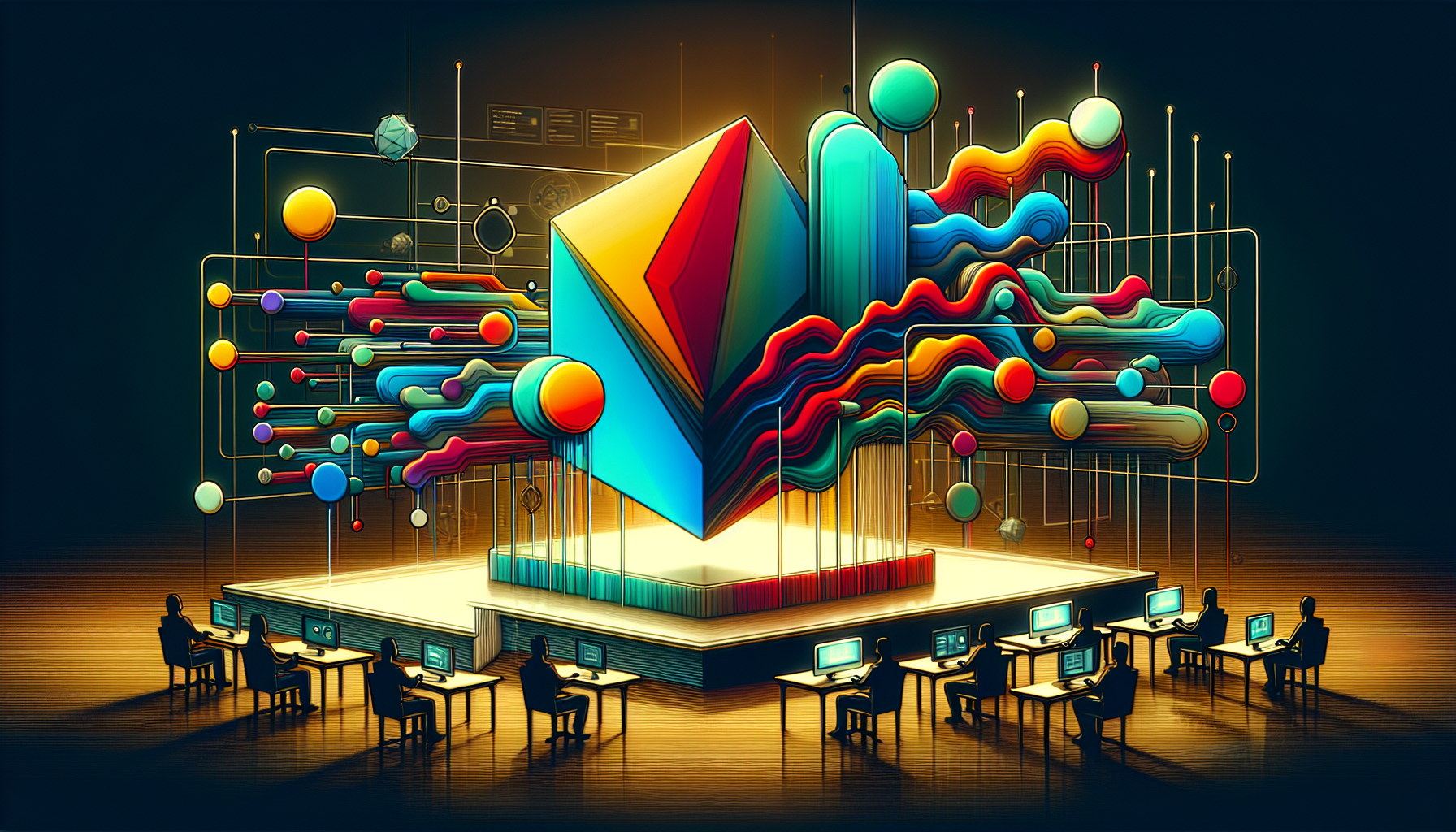 Colorful abstract shapes and lines around a