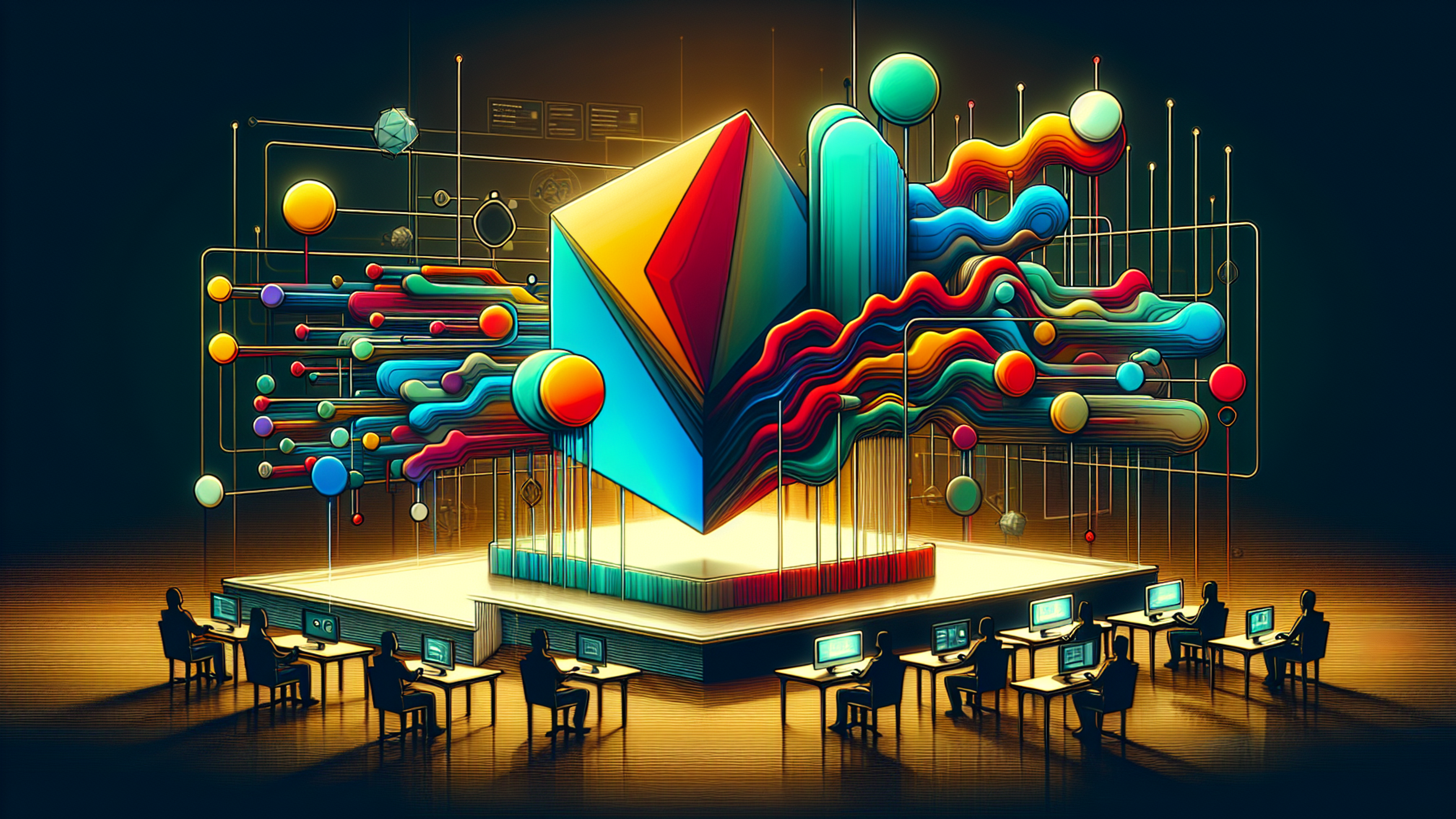 Colorful abstract shapes and lines around a