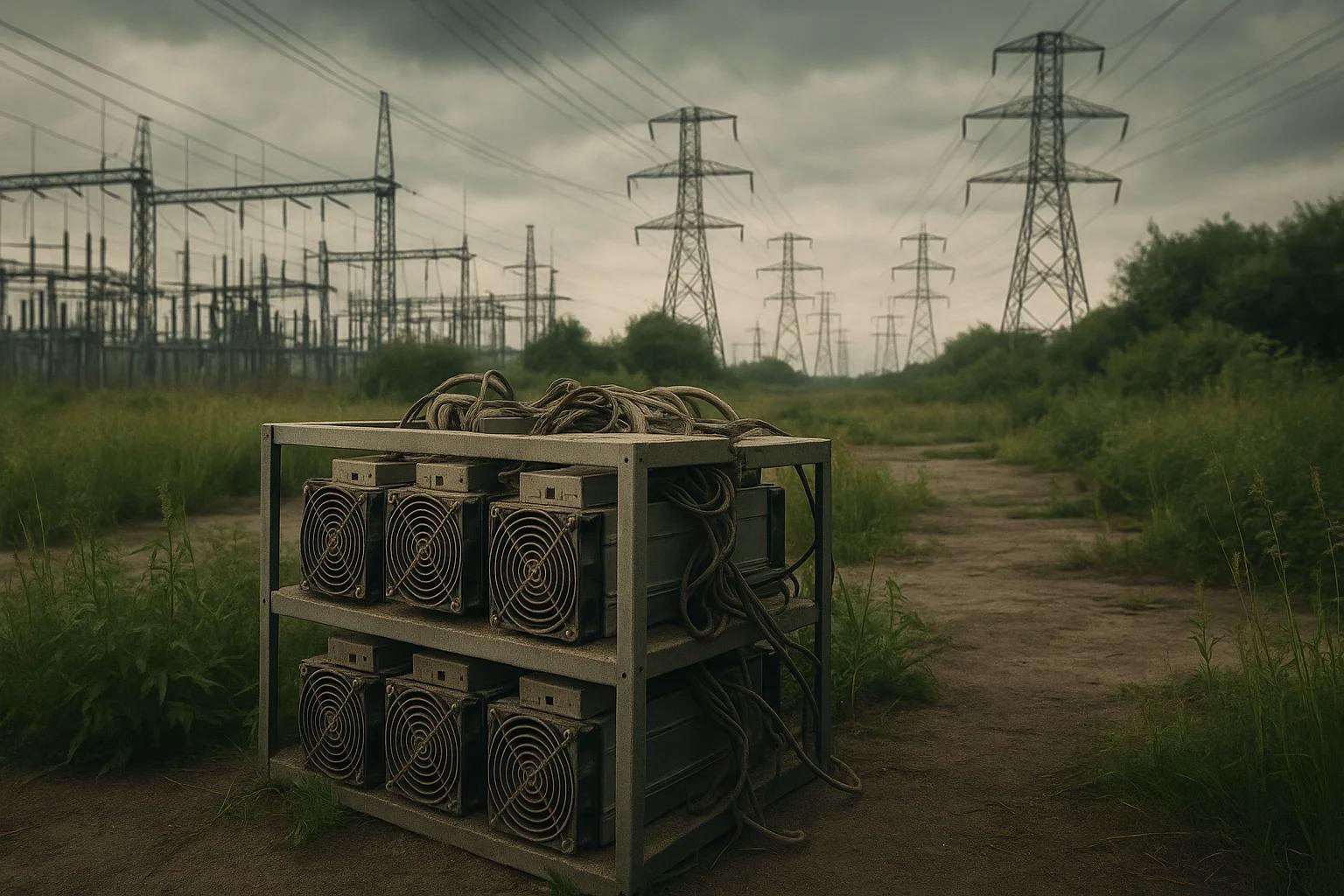 Power equipment on a metal rack in a field