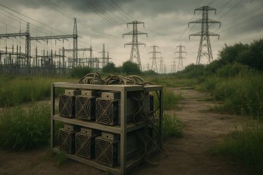 Power equipment on a metal rack in a field