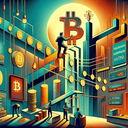 Colorful digital artwork depicting Bitcoin
