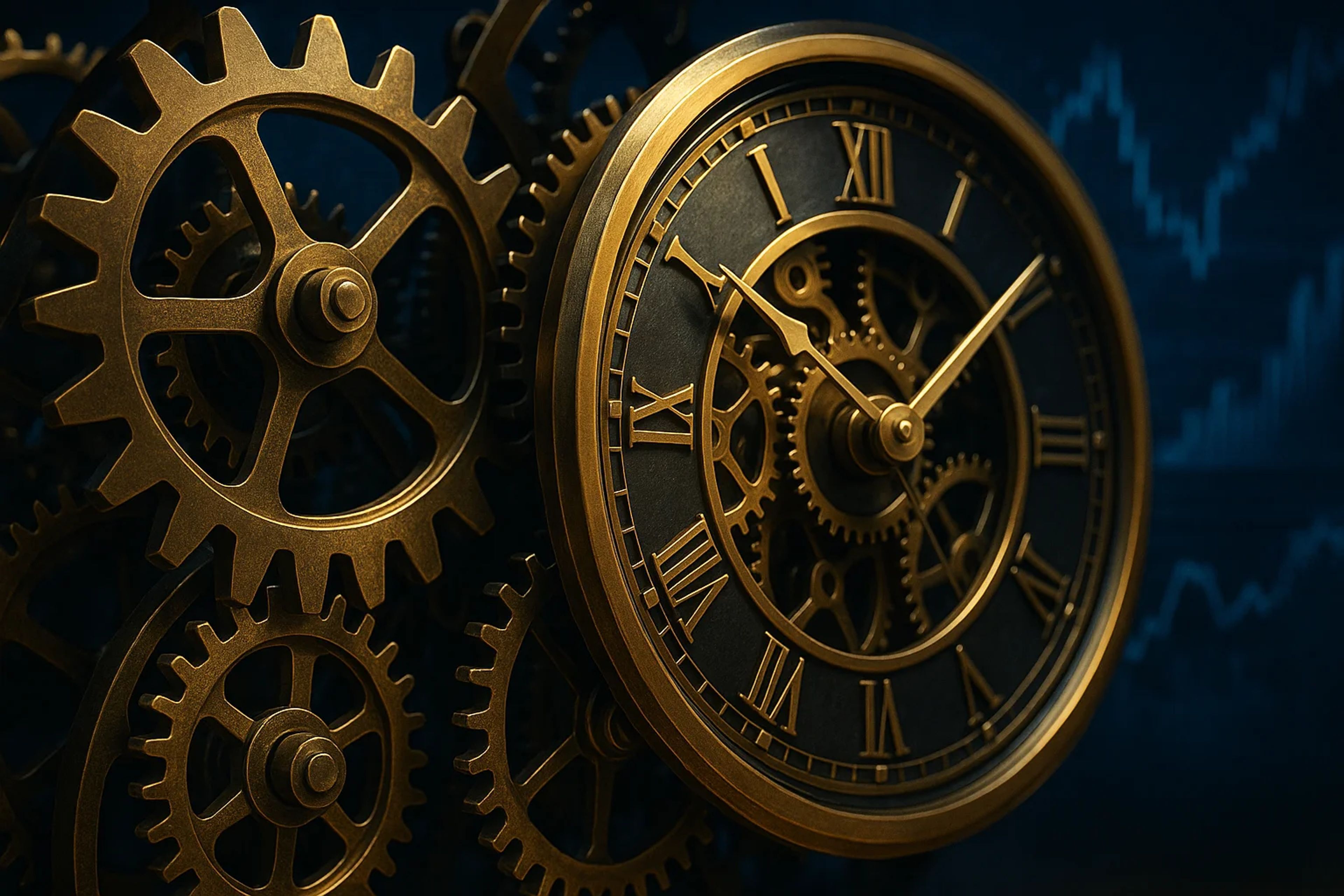 Close-up of a vintage clock with gears