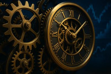 Close-up of a vintage clock with gears