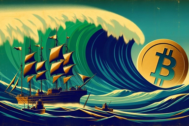 A vintage-style illustration of a ship sailing