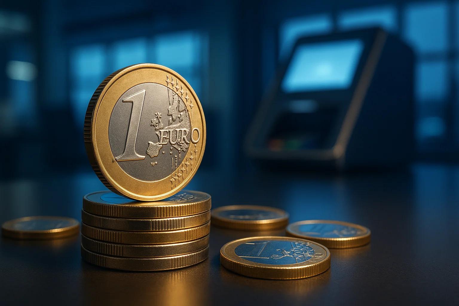 Stack of euro coins with a single coin on top