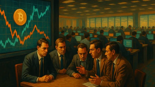 Five men in suits discussing at a table, with a