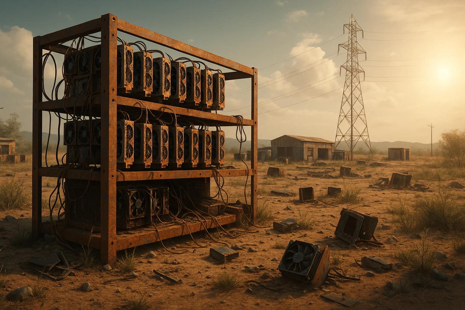 Rusty mining equipment in a desolate landscape