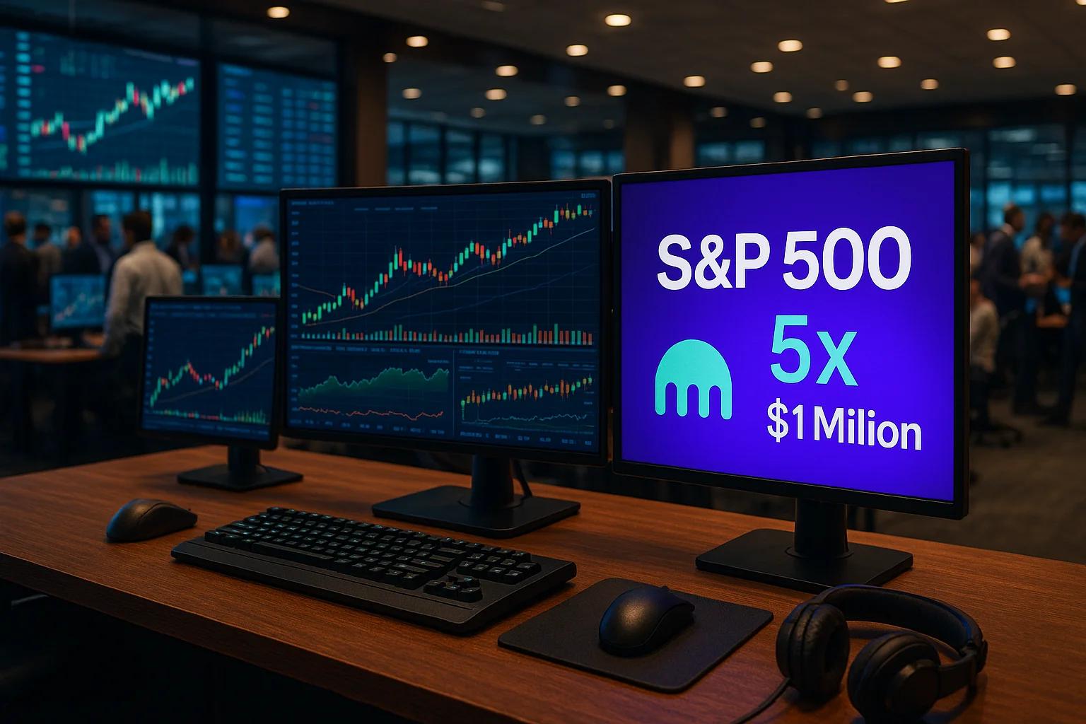Two computer monitors displaying financial charts