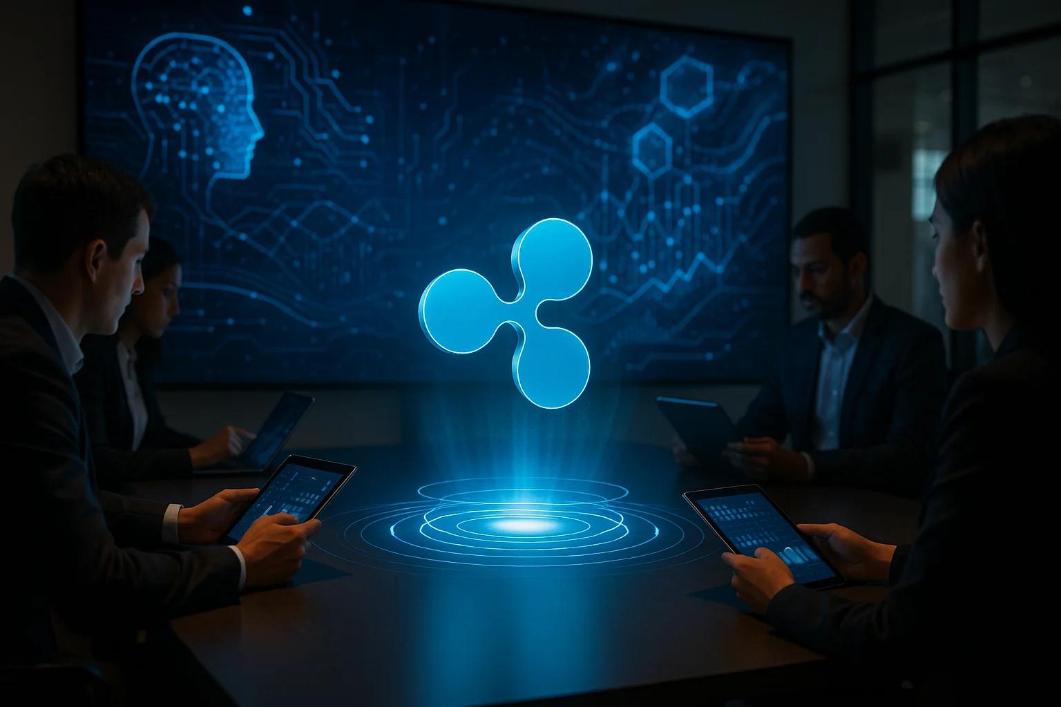 Business meeting with holographic technology