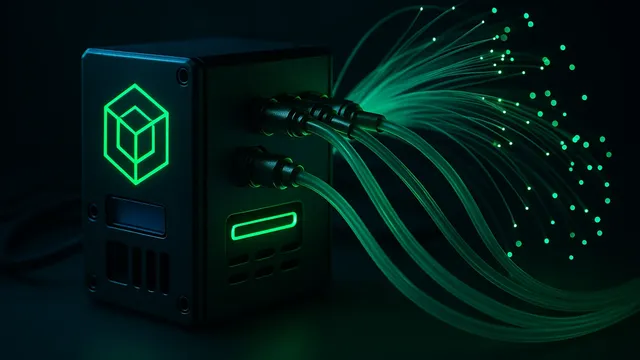 A black device with glowing green accents and