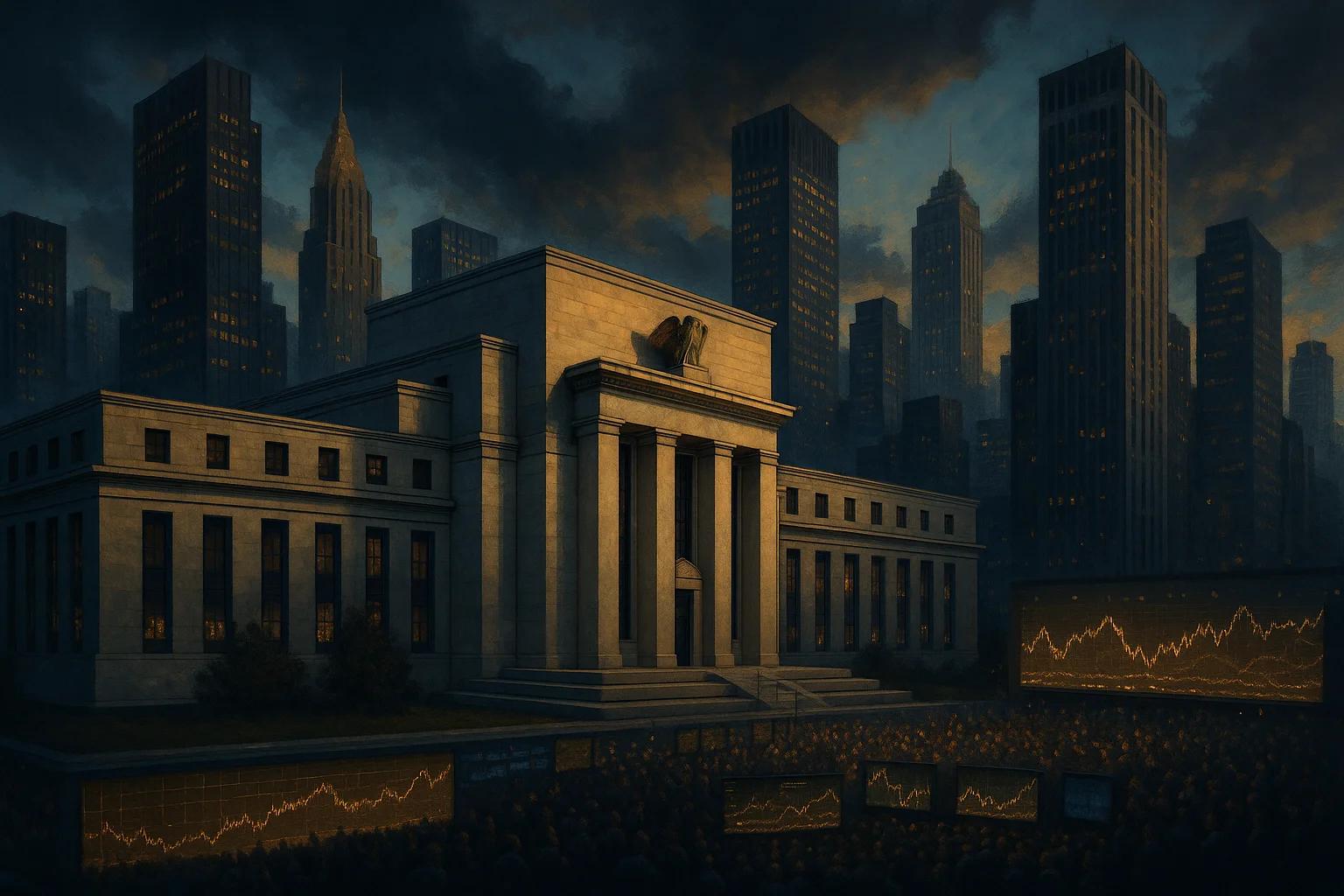 A grand building with columns, surrounded by