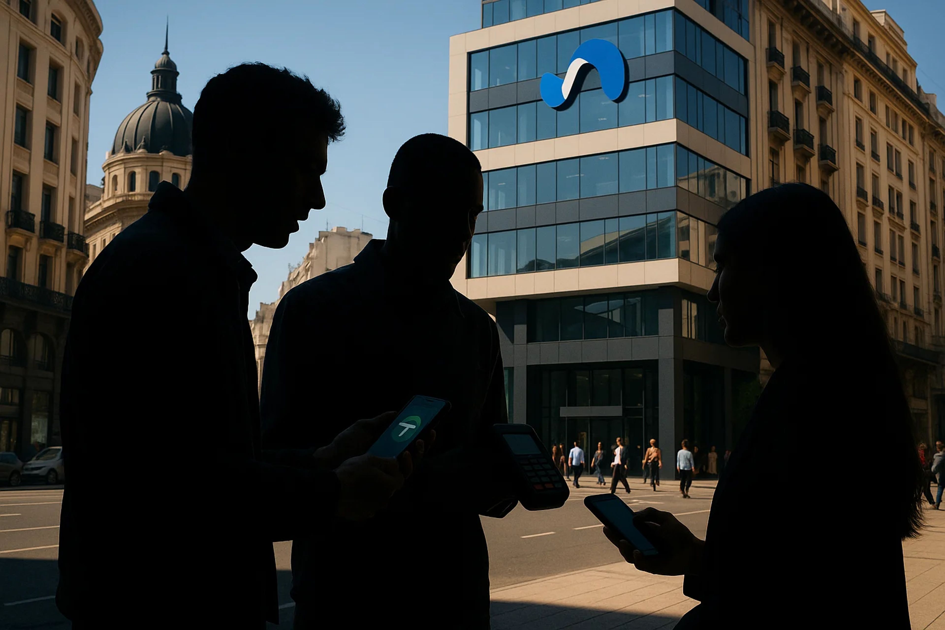Silhouettes of three people holding smartphones