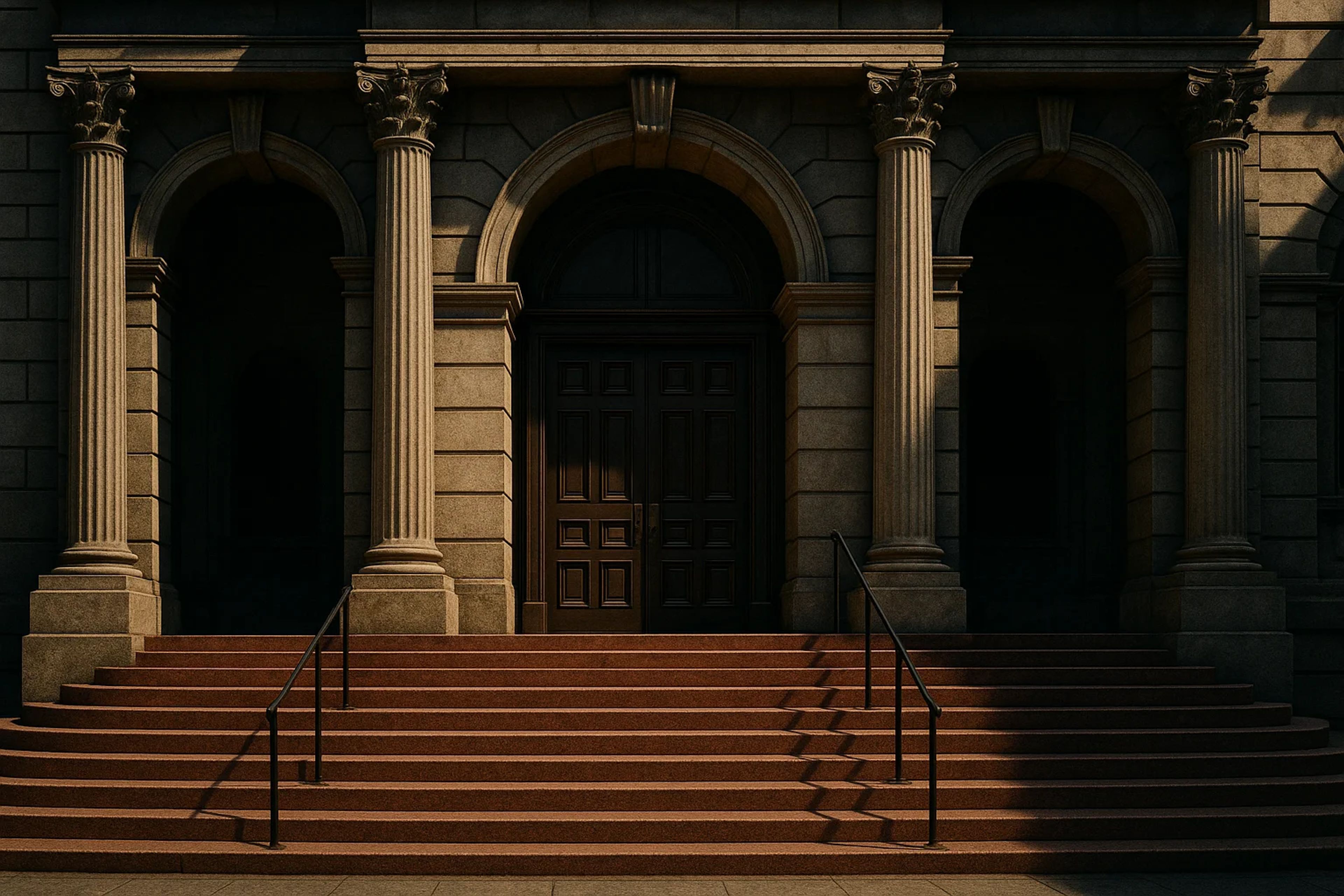 Stone building facade with grand entrance steps