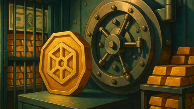 A bank vault with gold bars and a large safe