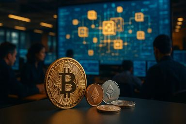 Gold Bitcoin and silver Ethereum coins in