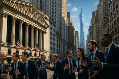 Business professionals in suits gesturing on a