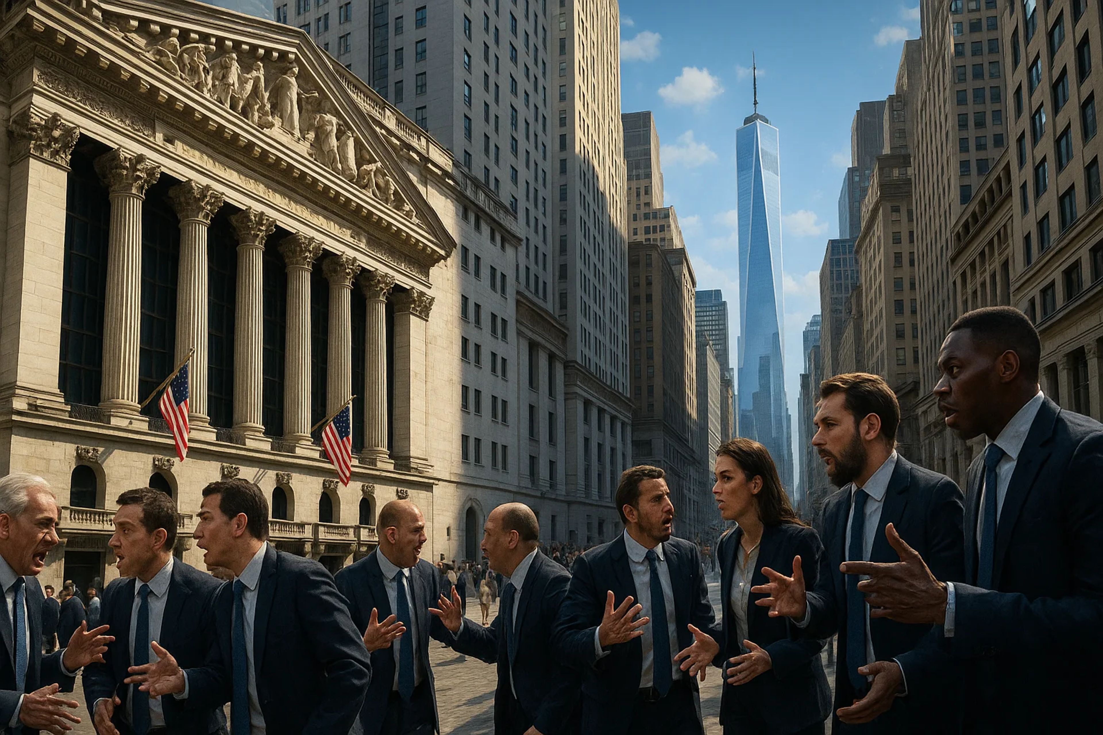 Business professionals in suits gesturing on a