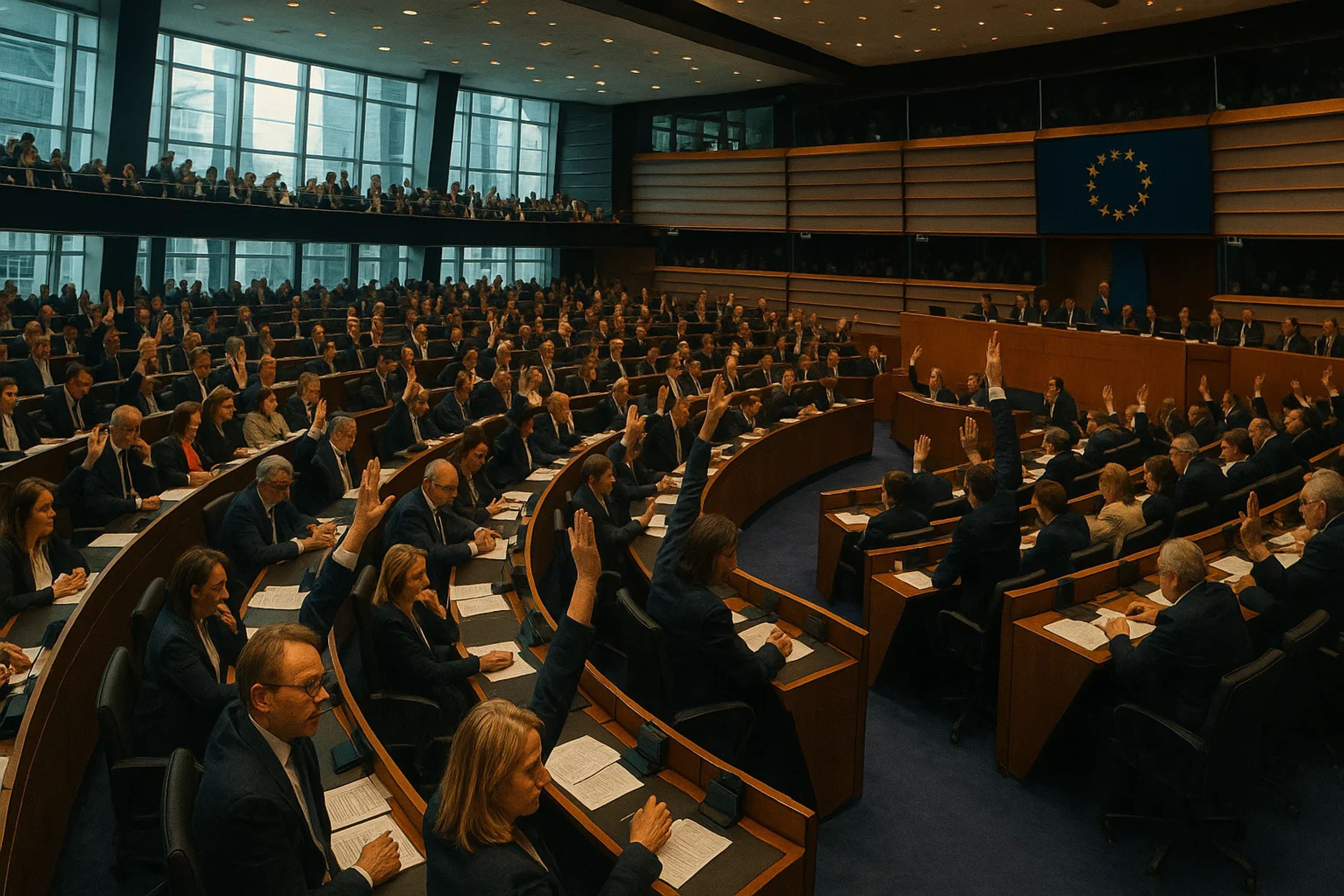 A large assembly of people in a legislative