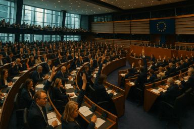 A large assembly of people in a legislative
